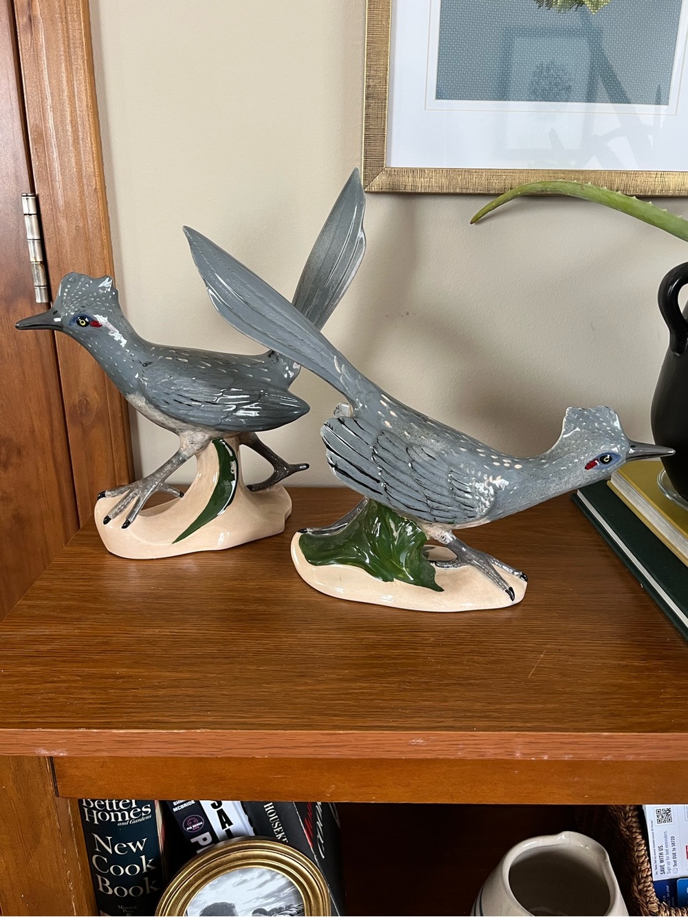 Vintage Hand-painted Ceramic Roadrunner Set of 2